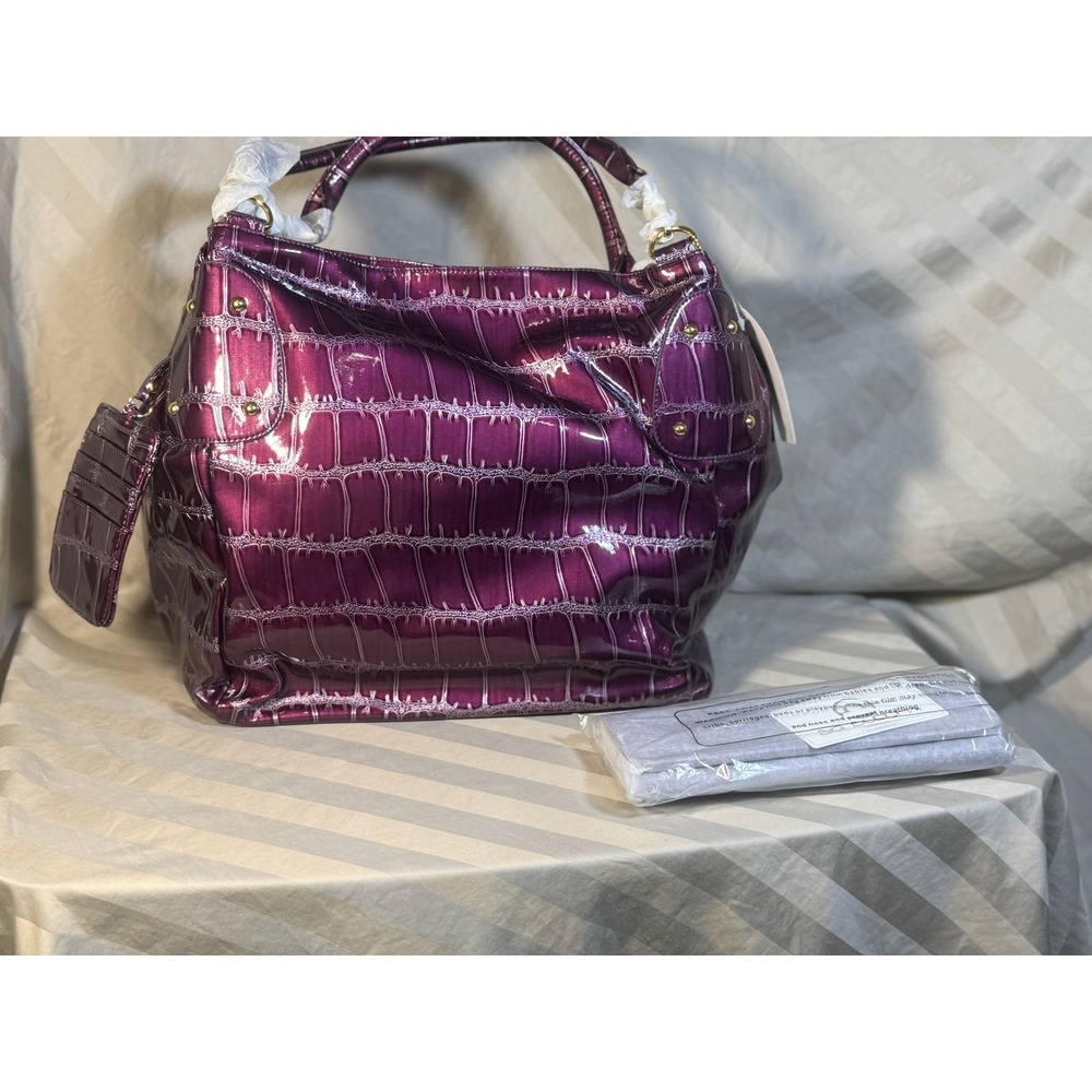 Big Buddha Purple Croc Embossed Faux Leather Hobo Bag and Wallet Set